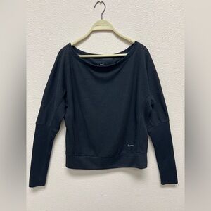 NIKE DRI-FIT Size M Womens Black Boat Neck Long Sleeve Stretch Athletic
